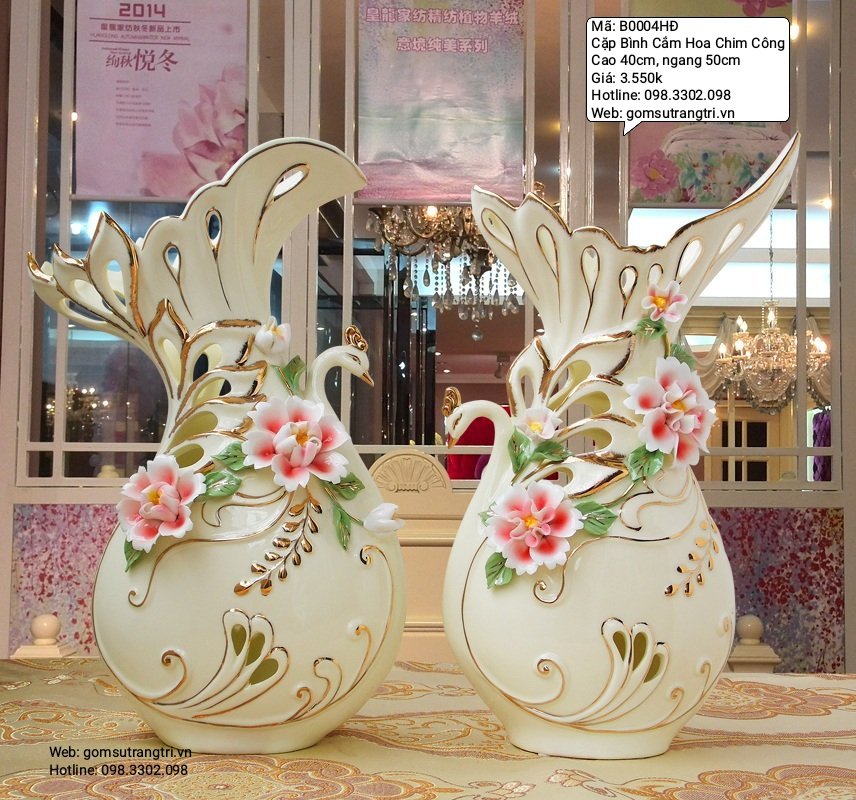 Cặp Bình Cắm Hoa Chim Công