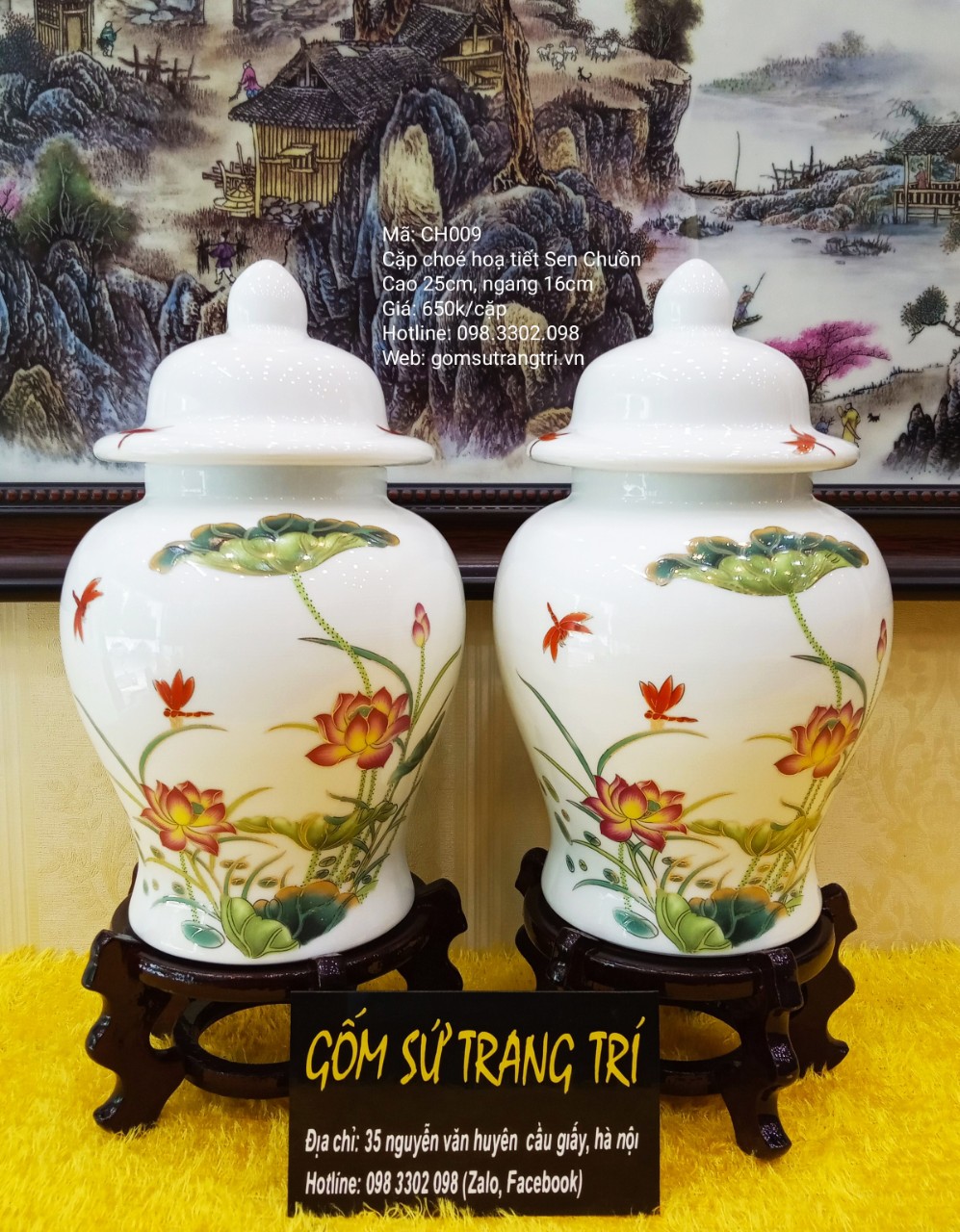 Cặp chóe họa tiết Hoa Sen Chuồn