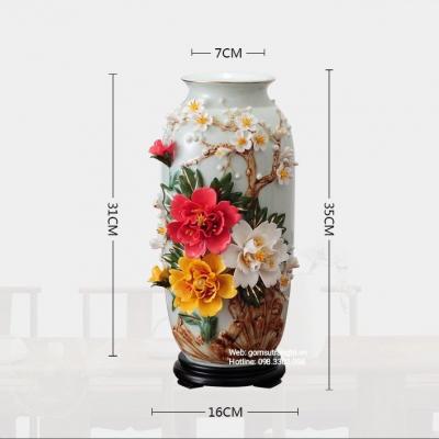 Bình Thủ Công Đắp Nổi Hoa Khai Phú Quý