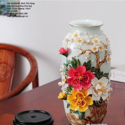 Bình Thủ Công Đắp Nổi Hoa Khai Phú Quý