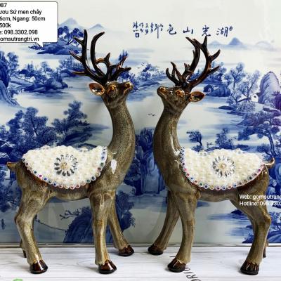 Cặp Hươu Sứ Men Chảy