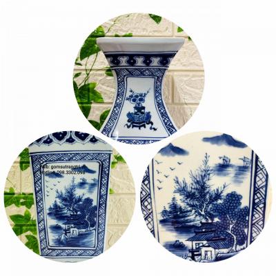 Cặp Bình Tứ Giác Vẽ Tay Sơn Thủy