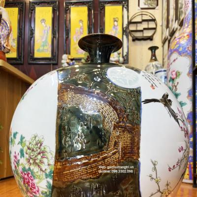 Bình Hút Lộc Men Chảy Họa Tiết 2 Mặt Chim Hoa